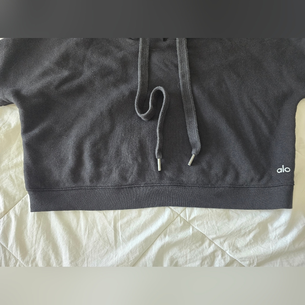 Alo Black Short Sleeve Hoodie - Picture 7 of 7
